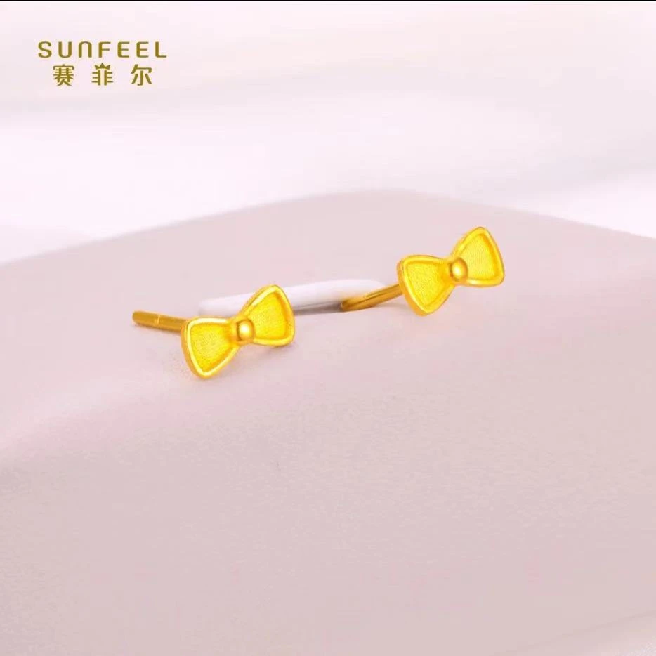SUNFEEL/赛菲尔【情人节活动】万足®足金精致蝴蝶结黄金耳饰简约