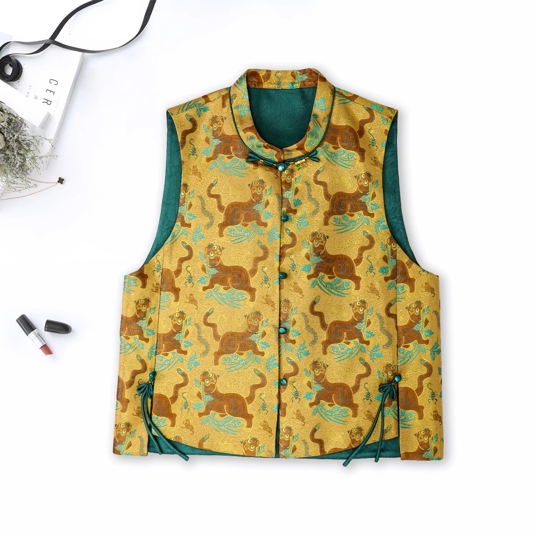 【虎镇五毒】品牌新款桑蚕丝新中式盘扣圆领马甲439824