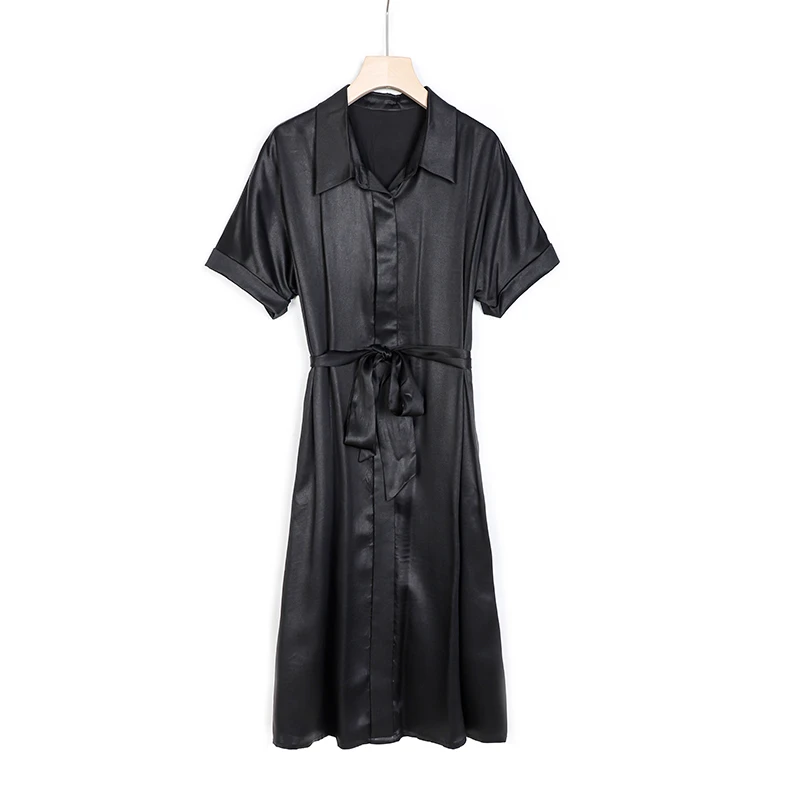 陌妆品牌黑色龟裂纹香云纱连衣裙女士高级穿搭显瘦显高级21570