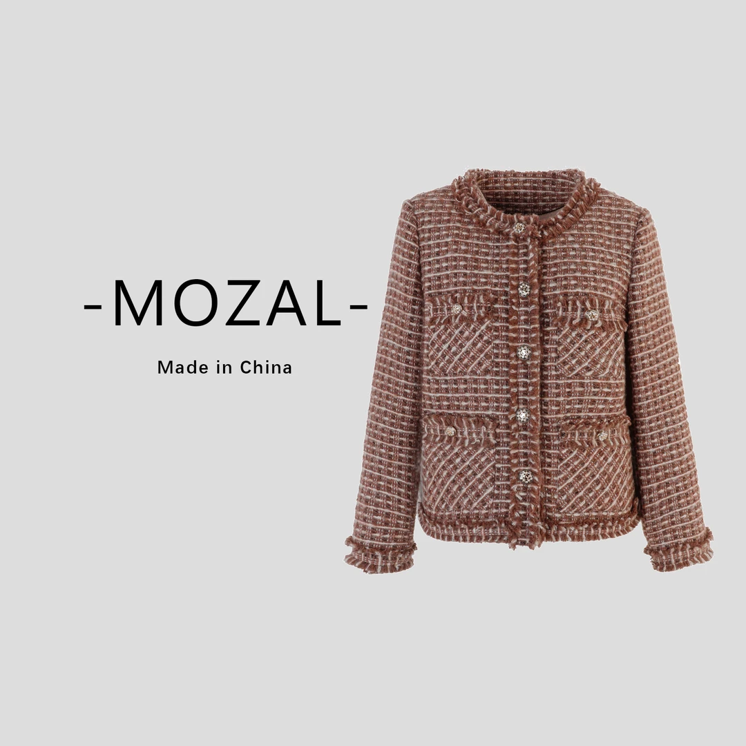 【洛可可】新款羊毛圆领拼接长袖百搭小香风外套33912