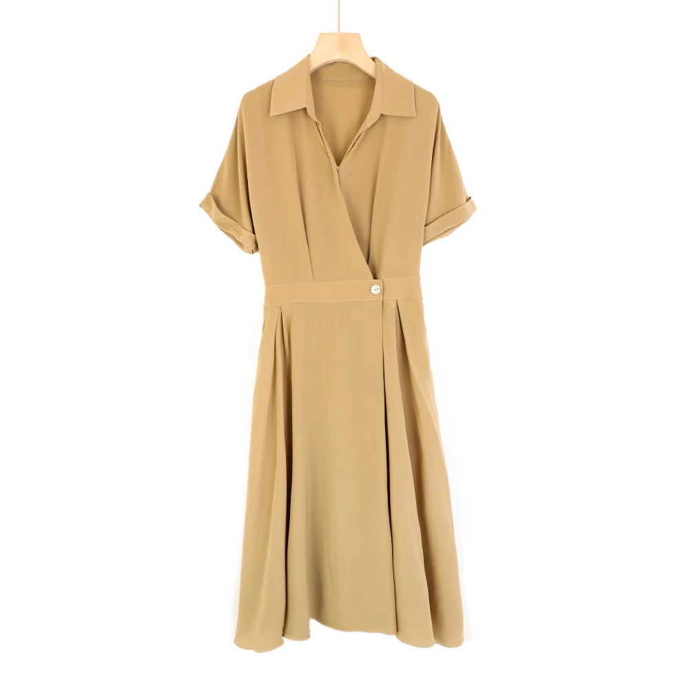 高档气质连衣裙V领松紧腰裙子连衣裙夏季桑蚕丝连衣裙23502