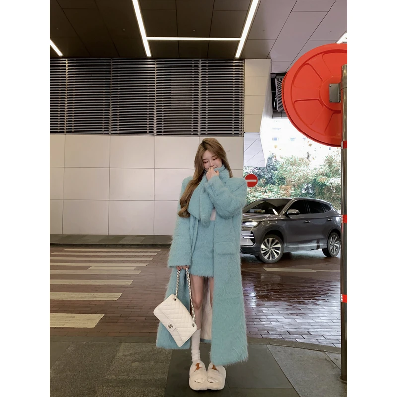 时尚夹棉大衣女冬季加厚高级感小香风气质中长款毛呢外套短裙套装