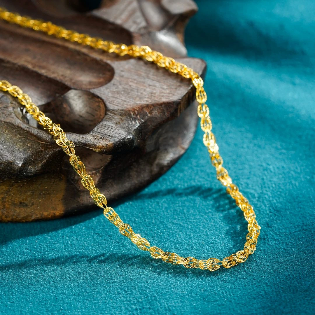 九乐 链子925银 镀金金色凤尾项链银镀简约时尚素链可调节银饰