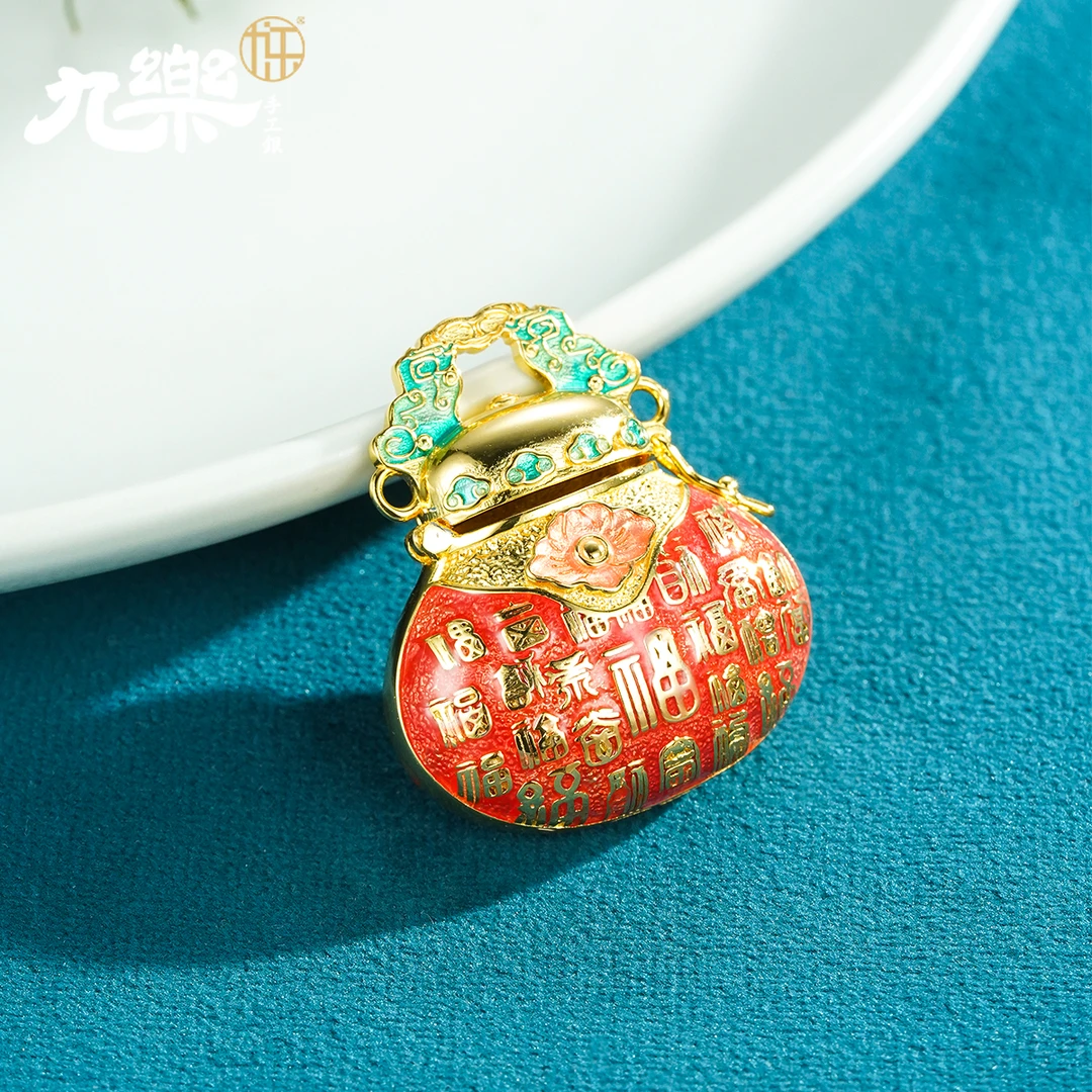 九乐 吊坠925银珐琅 镀金百福八宝葫芦福袋可打开吊坠