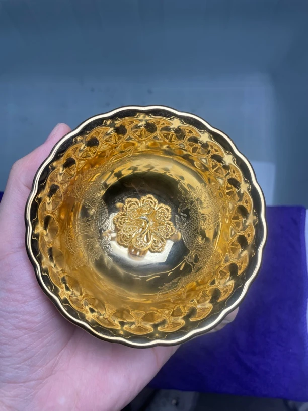 （珍藏）金双龙戏凤茶杯主人杯陶瓷.传统手工制作.匠心传承