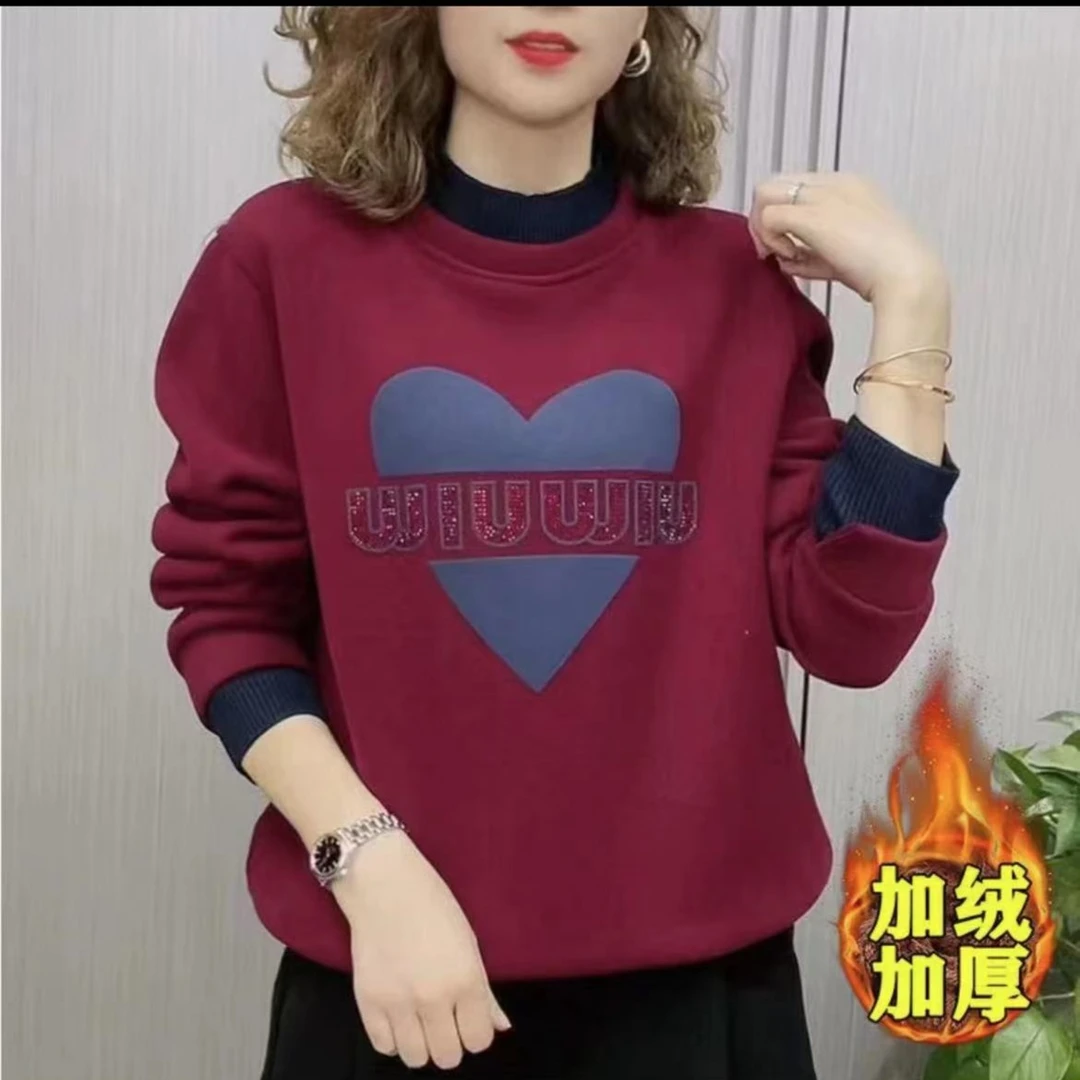 秋冬新款卫衣加绒2023新款烫钻女韩版宽松显瘦上衣百搭遮肉衣服