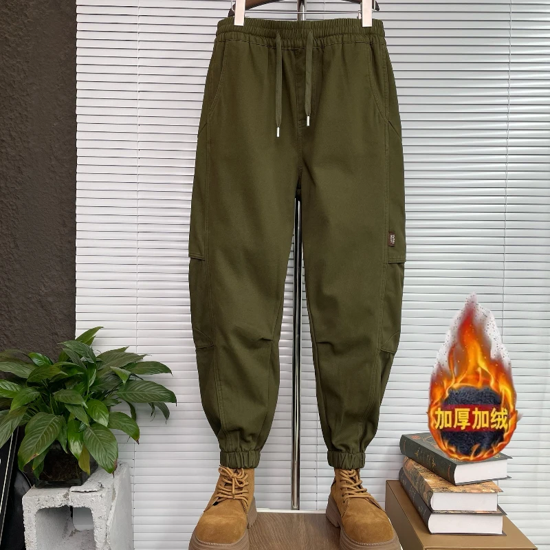 冬季加绒束脚裤男士加厚潮牌美式重磅品质保暖宽松工装时尚休闲裤
