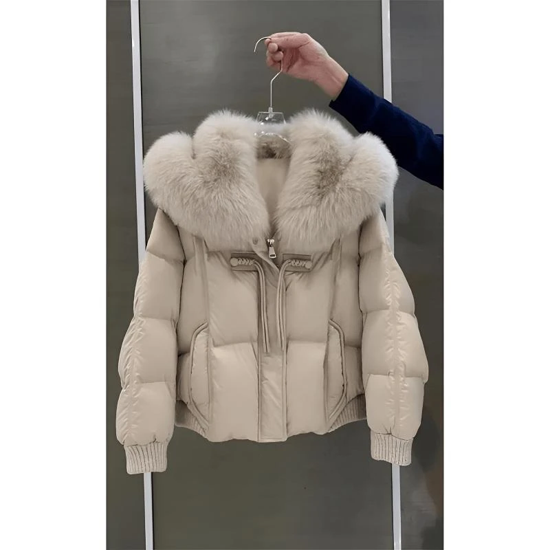 韩版洋气面包服女2025年冬新款小香风保暖加绒加厚大毛领棉服外套