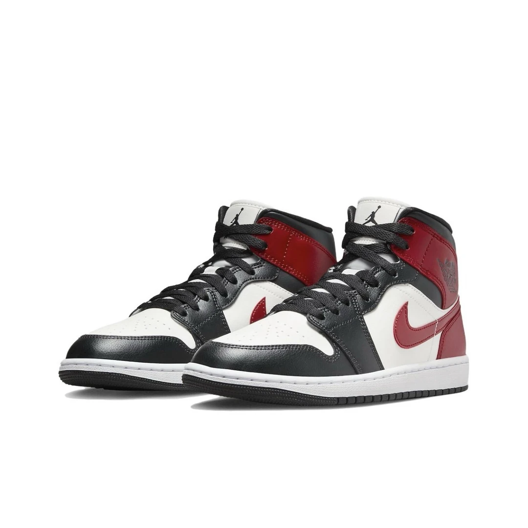 Nike/耐克AIR JORDAN 1 MID黑脚趾复古中帮篮球鞋 BQ6472-160黑红