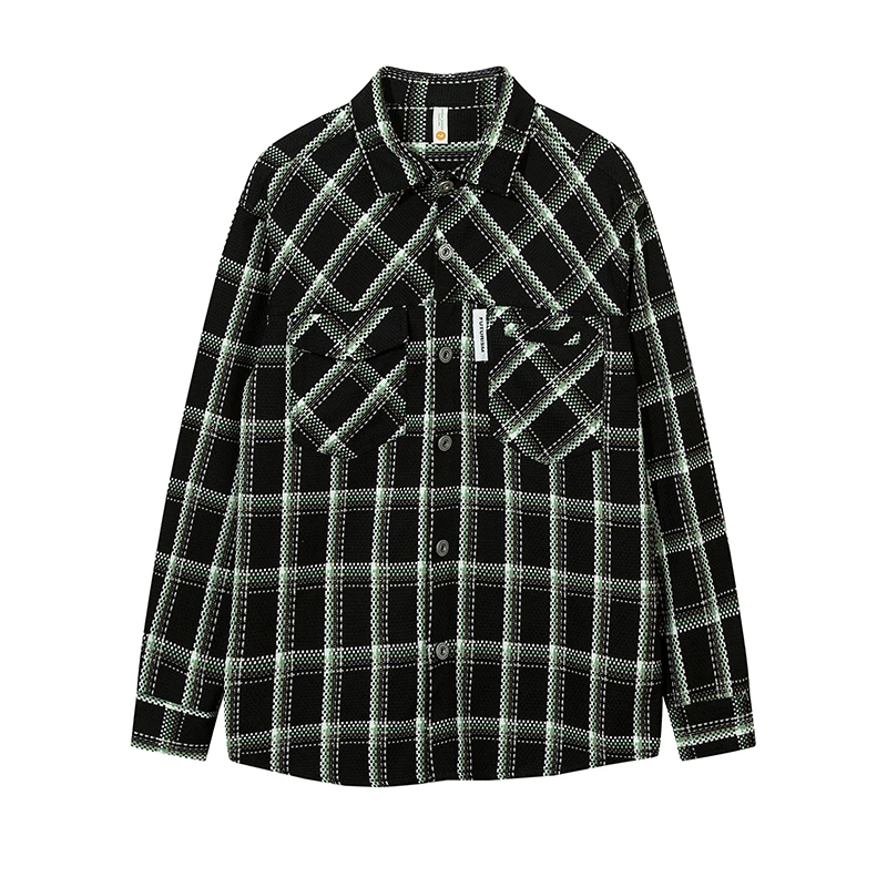 日系宽松格子衬衫大码男装23春秋新款宽松潮流高级感寸衣休闲外套