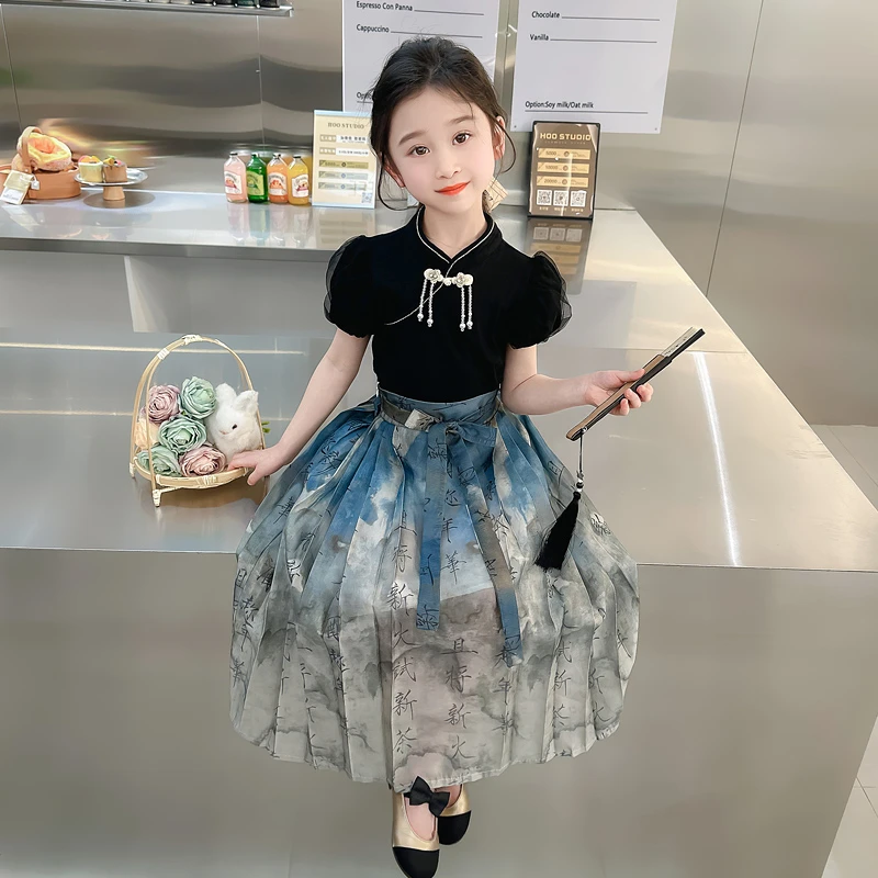 儿童汉服裙子夏季新款女童马面裙套装洋气中国风小女孩连衣裙夏装