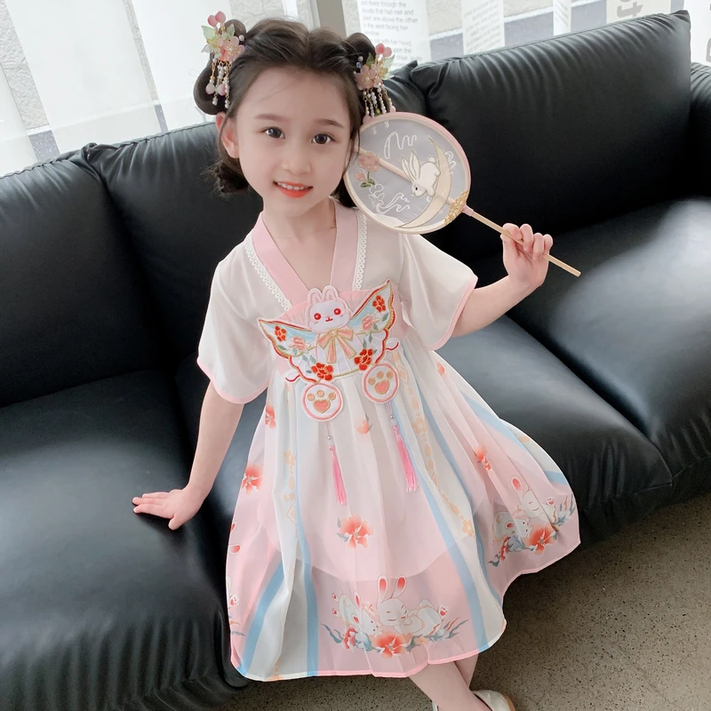 儿童汉服夏季女童裙子2024新款小童宝宝连衣裙古风女孩洋气中国风