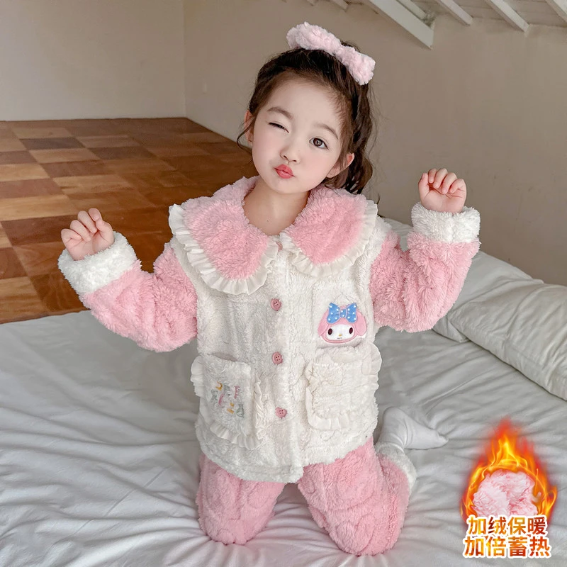 儿童款睡衣冬季女童家居服套装洋气加绒加厚宝宝冬睡衣蓄热居家服