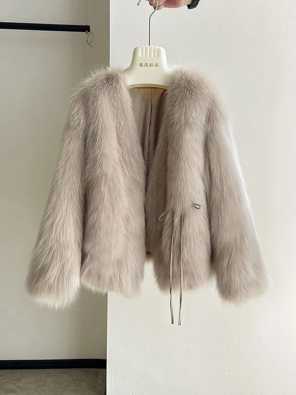 进口狐狸毛外套女2023年新款冬皮毛一体年轻短款毛毛大衣海宁