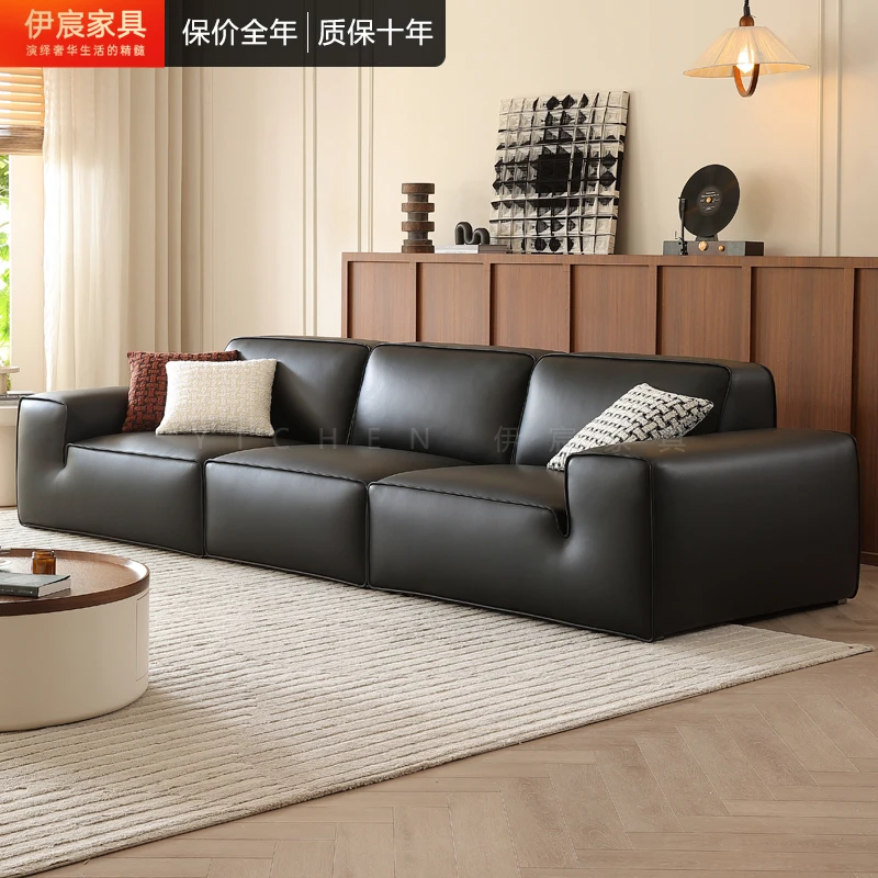 伊宸/伊宸夏图MD大黑牛沙发头层牛皮意式极简黑色豆腐块真皮沙发