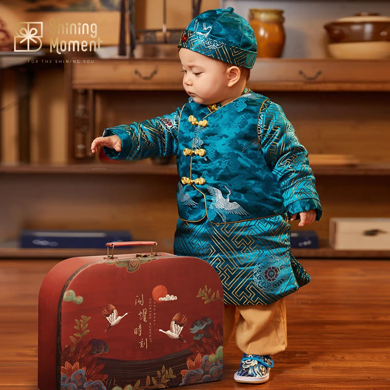 shiningmoment婴幼儿衣服男宝抓周中国风周岁套装礼盒唐装拜年服