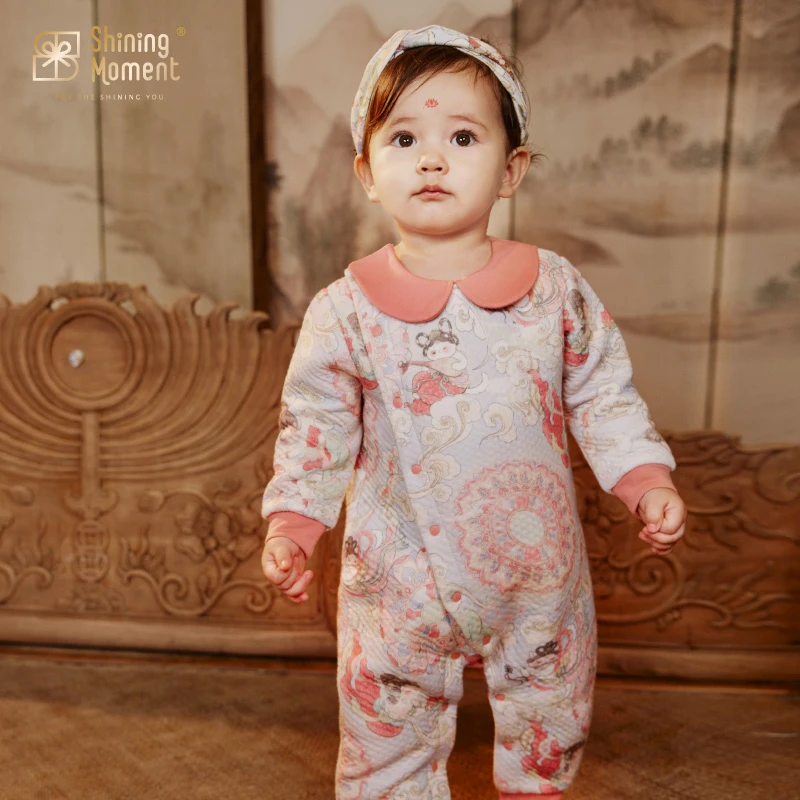 ShiningMoment婴儿连体衣秋冬保暖套装新生宝宝中国风外出长袖