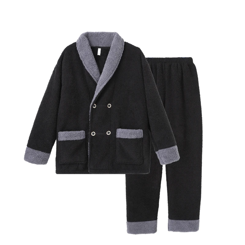 【法国单/乌木沉香】睡衣男秋冬季加厚加绒珍珠绒珊瑚绒保暖可外穿