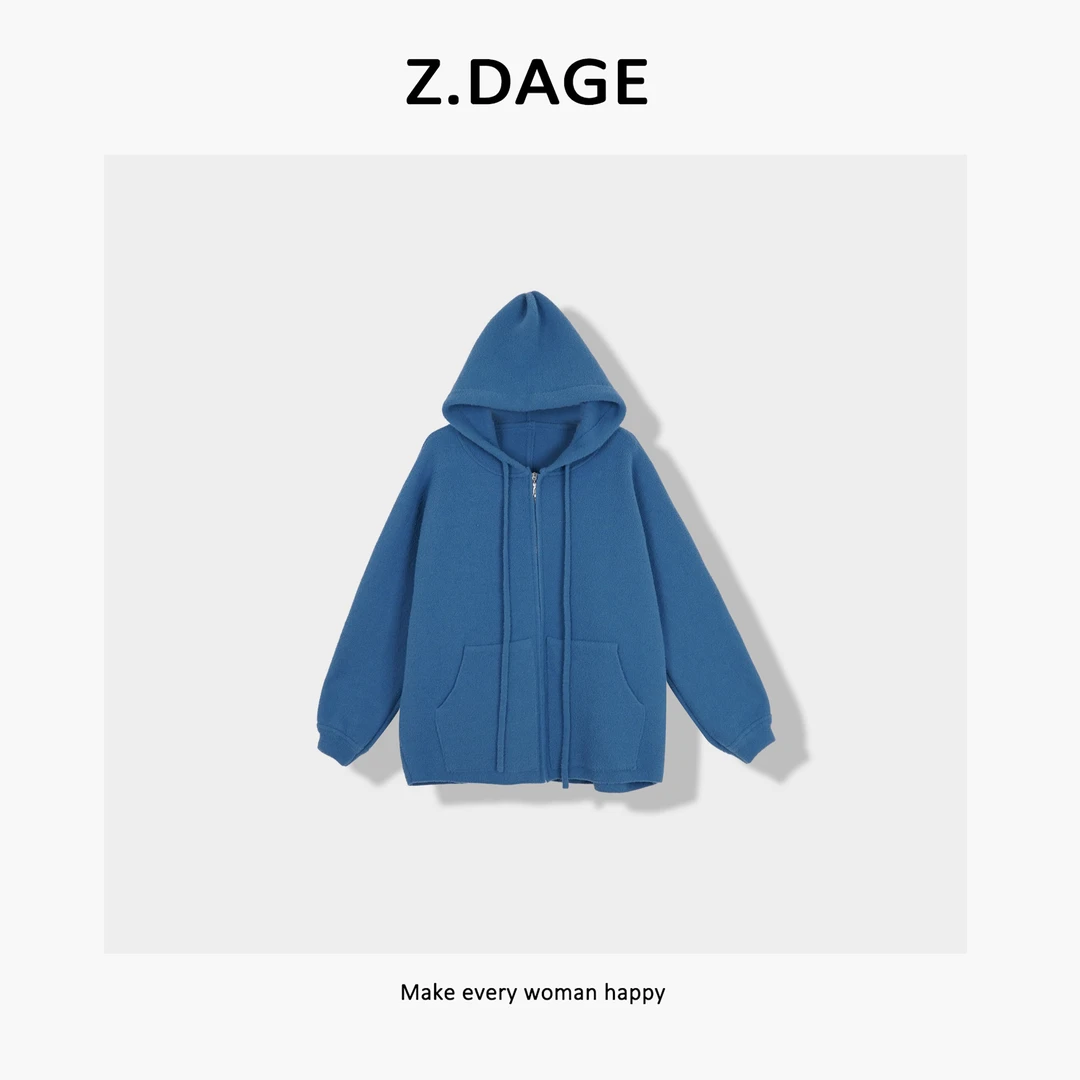 z.dage-'蓝色气泡‘时尚秋冬极简氛围感拉满百搭开衫卫衣-112233