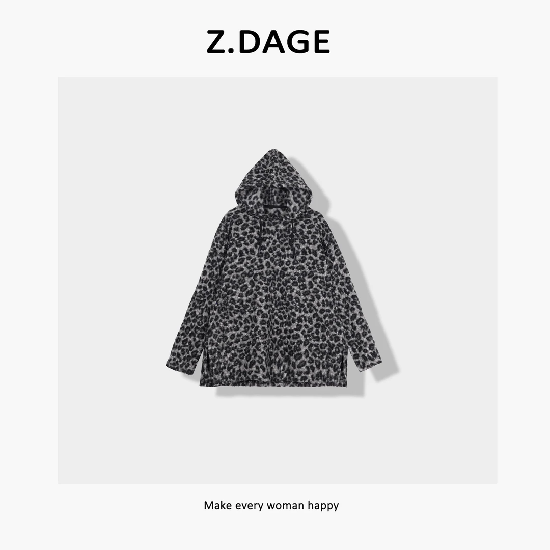 z.dage-‘豹纹女孩’极简秋冬个性街头风豹纹设计连帽卫衣-81210