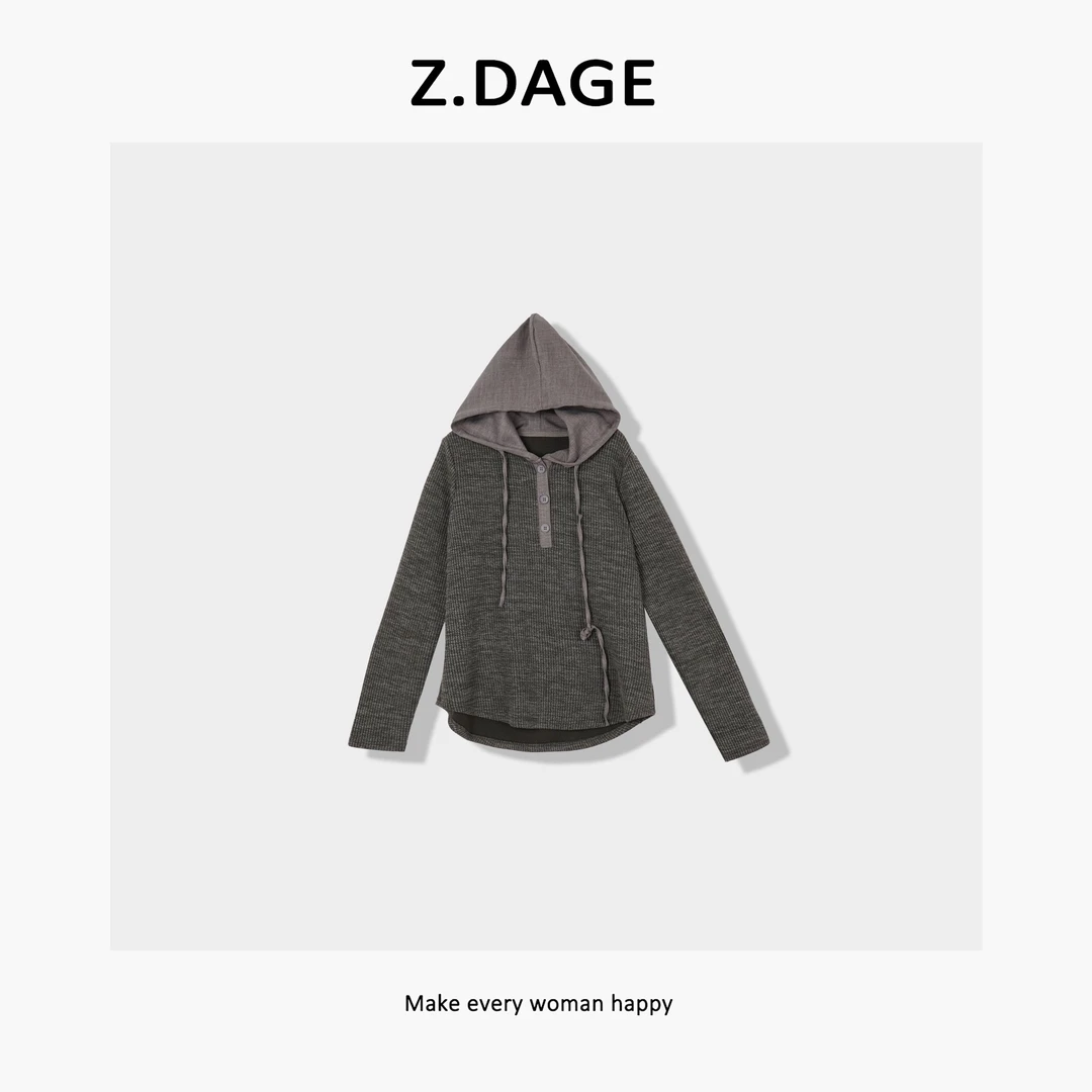 z.dage‘夜空’极简韩版时尚街头风慵懒感百搭连帽T恤-8797