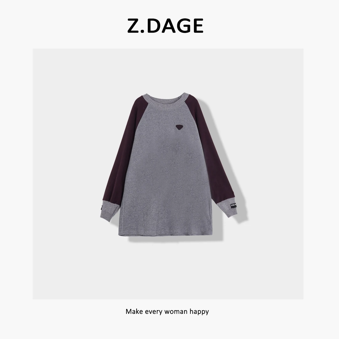 z.dage-‘美丽不冻人’时尚极简风韩系百搭拼接设计T恤-3721