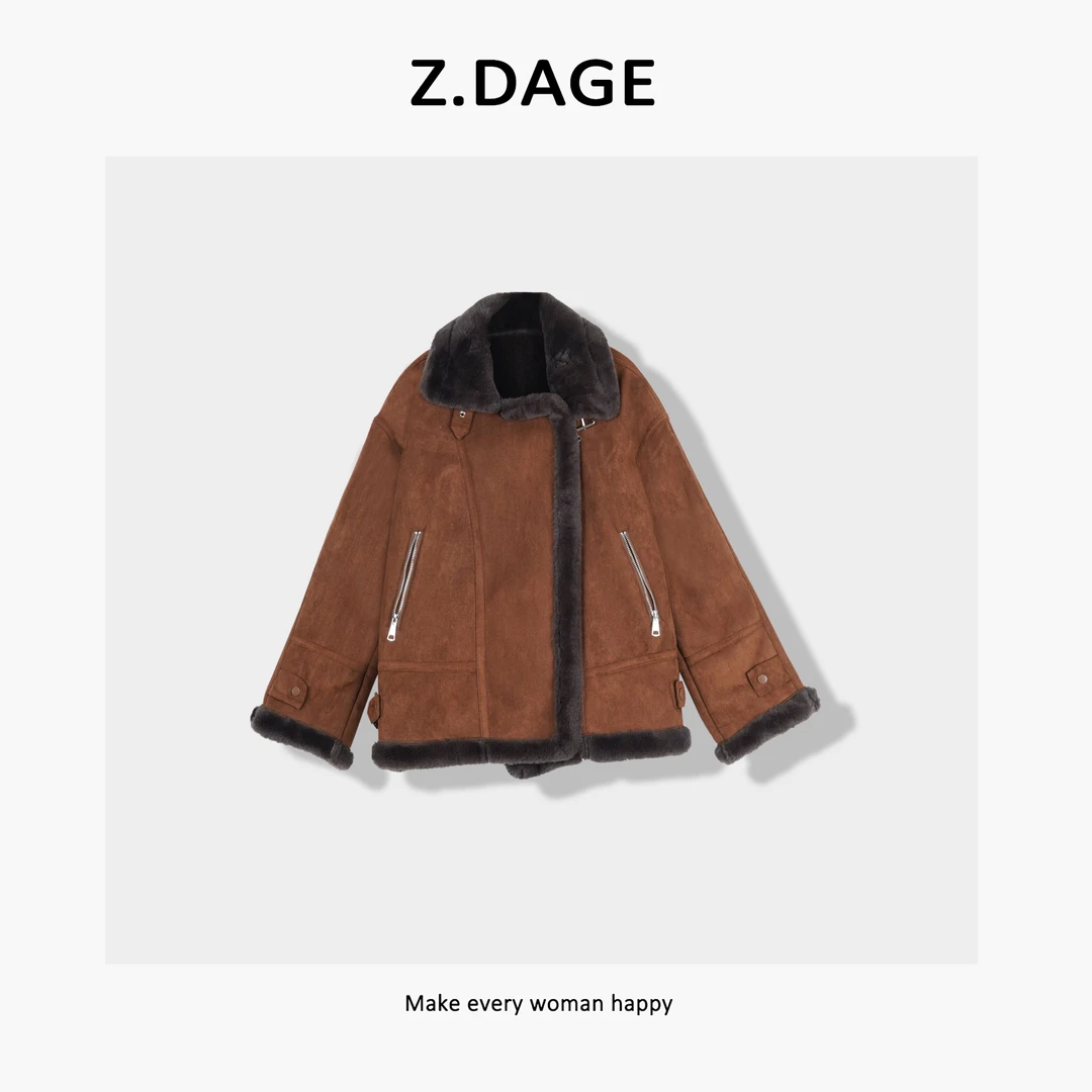z.dage-‘冰山法则’时尚秋冬加绒加厚百搭个性翻领拼接外套-8302