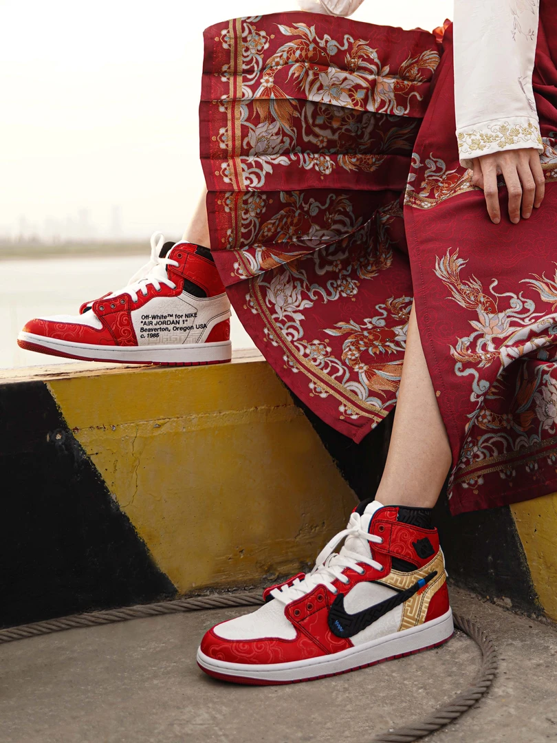 Nike耐克AJ1芝加哥丝绸刺绣国风ins定制球鞋高帮白红黑板鞋正品