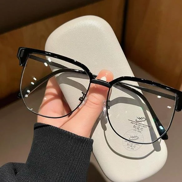 大脸显瘦半框眼睛框镜架男超轻冷茶色眼镜近视女素颜神器可配度数