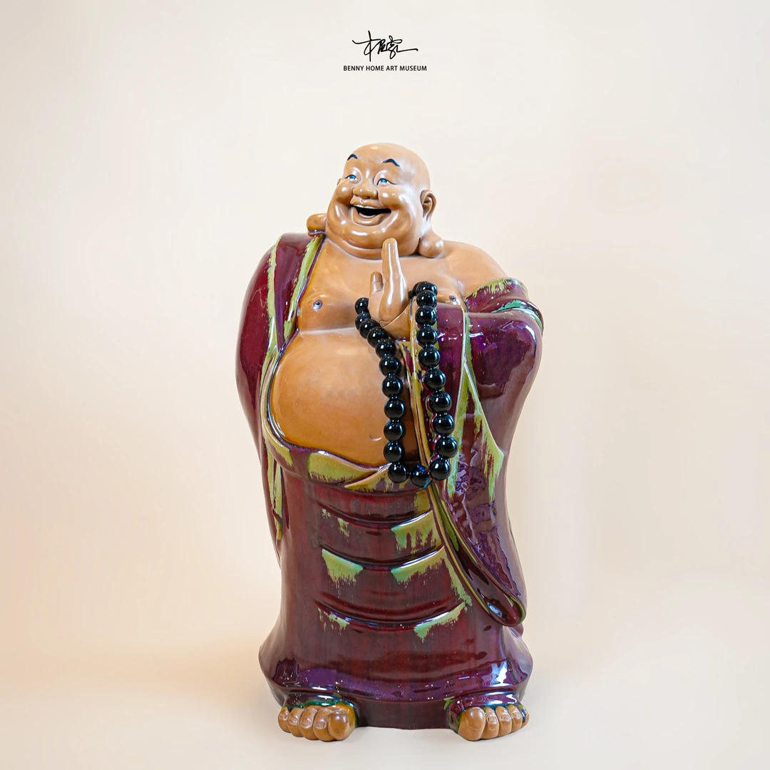 【本尼家】DK1弥勒佛大肚佛笑佛手工彩绘陶瓷创意桌面玄关摆