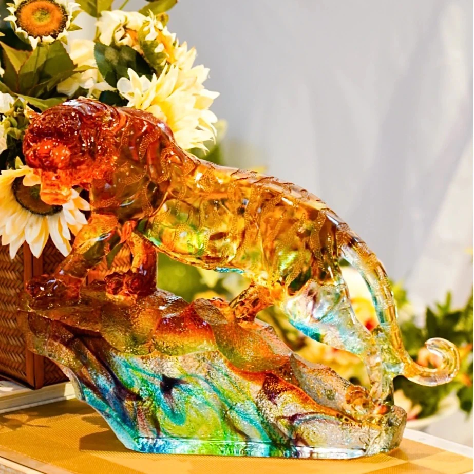 【本尼家】LL42非遗好物琉璃《登峰造极》大号老虎办公室桌面玄关摆件