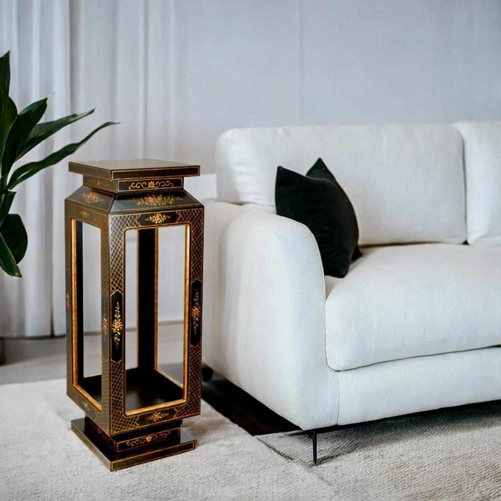 【本尼家】TL60新中式花架手绘花卉客厅家具装饰边几玄关花几