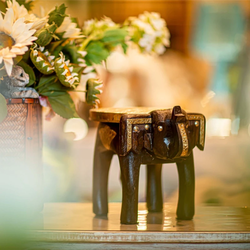 【BENNY本尼家】实木凳子家用创意大象黄铜矮凳客厅茶几凳子换鞋凳