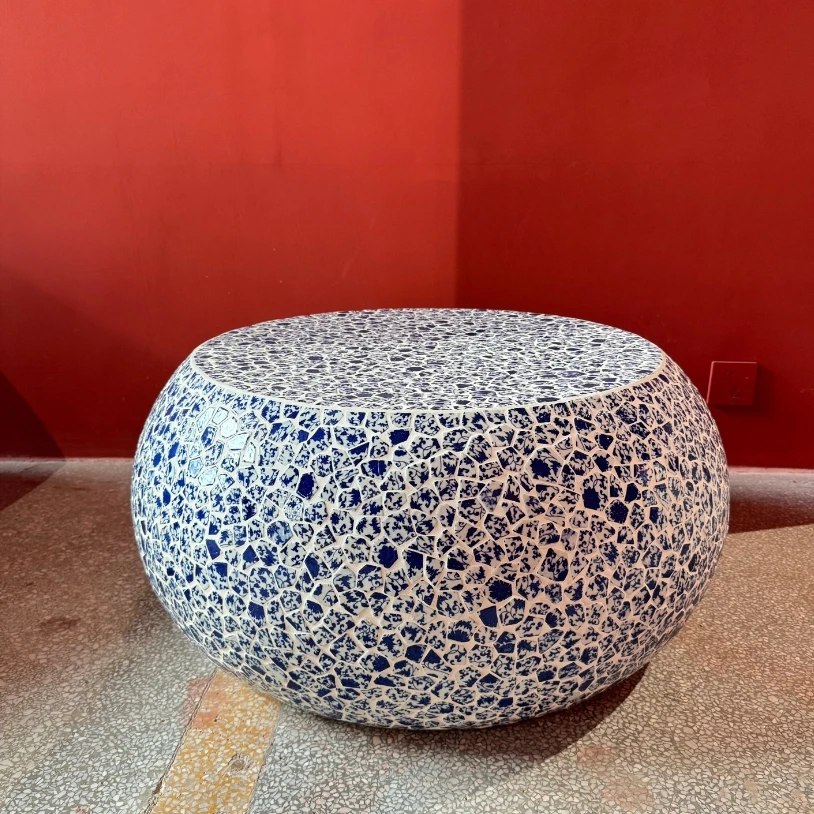 【BENNY本尼家】玻璃钢户外圆形茶几手工嵌青花瓷贴片装饰品摆件