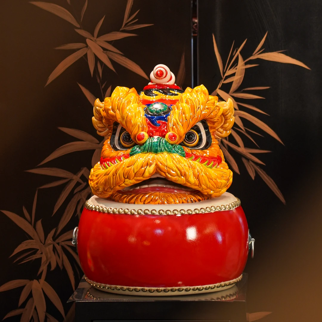 【本尼家】中号-国潮醒狮摆件舞狮头非遗手工陶瓷开业大吉礼物