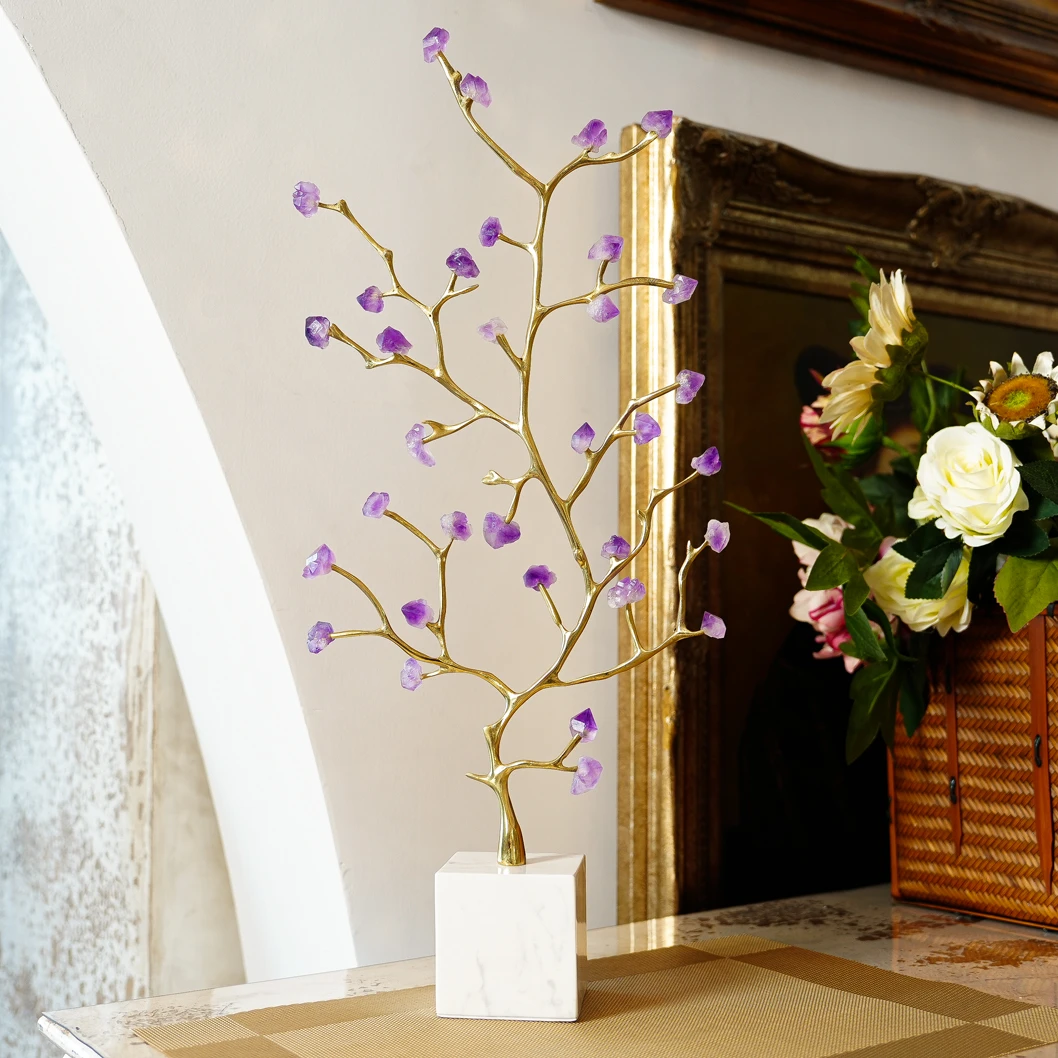 【本尼家】J14黄铜紫水晶树招财现代轻奢电视柜台高档玄关摆