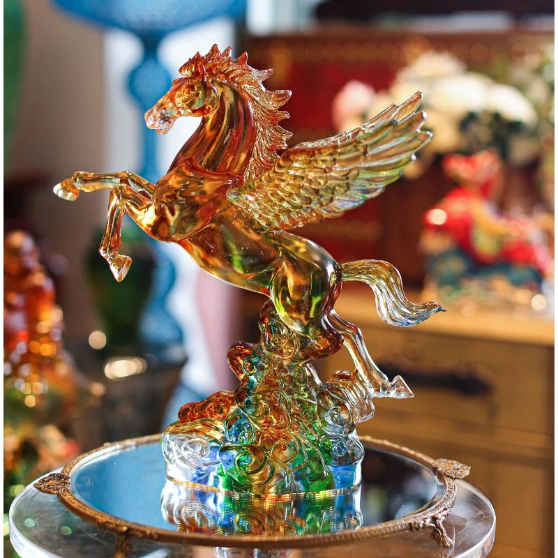 【本尼家 】非遗好物古法琉璃《马到成功》高档办公桌玄关桌面摆件