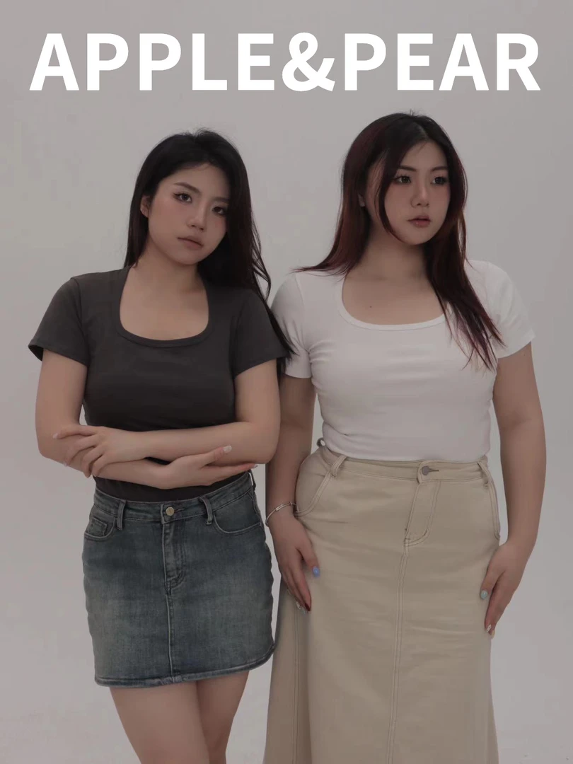 P07苹果与梨梨系列夏季显瘦紧身u领t恤打底衫内搭方领