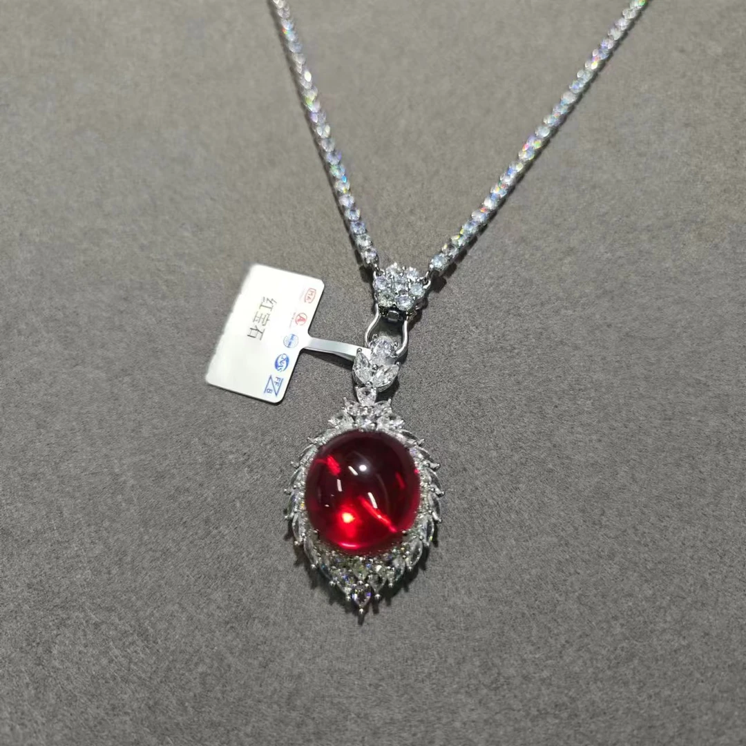 K斯里兰卡-矿区高定烈火豪情红宝石豪镶吊坠时尚小众百搭珠10383