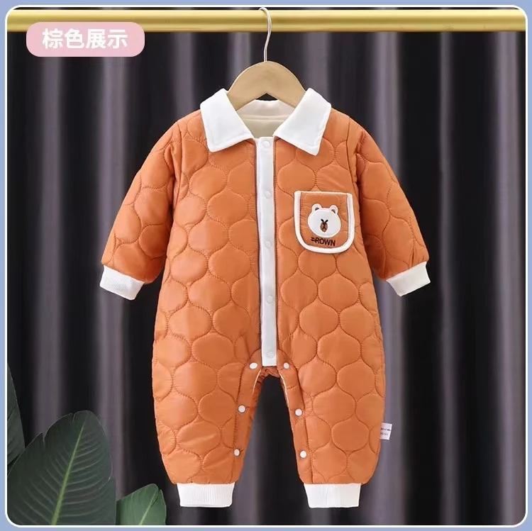秋冬时尚连体衣男女宝宝秋冬季加绒哈衣婴幼儿长袖冬季薄棉家居服