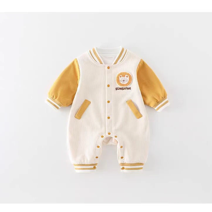 新生婴儿衣服秋装男宝宝棒球服连体衣春秋外出可爱洋气小狮子哈衣