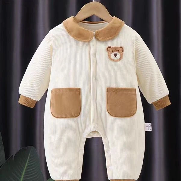 婴儿夹棉连体衣春秋冬季宝宝加厚哈衣新生儿睡衣服超萌冬装外出服