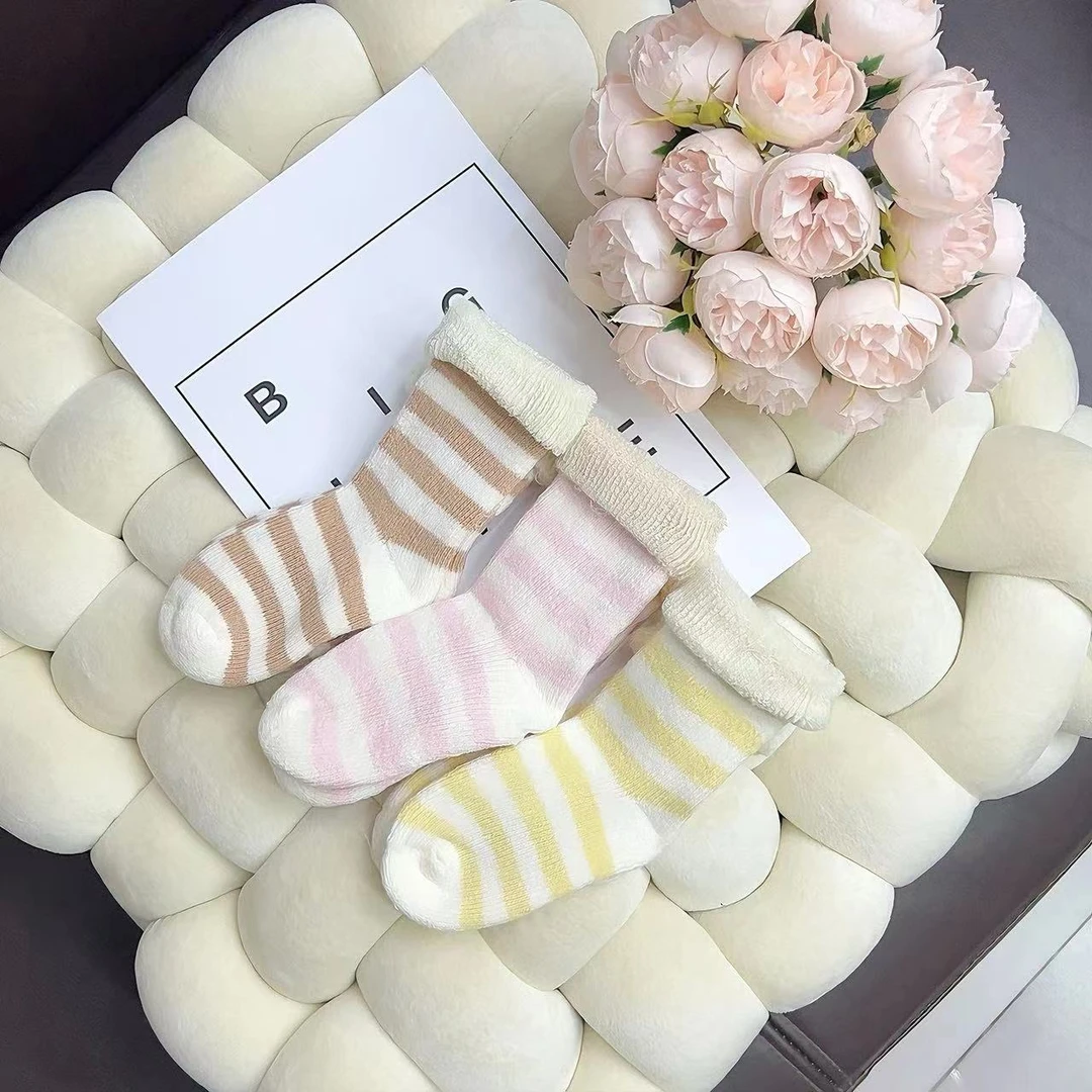 婴儿袜子春秋冬季宝宝加绒加厚新生儿春秋中筒袜