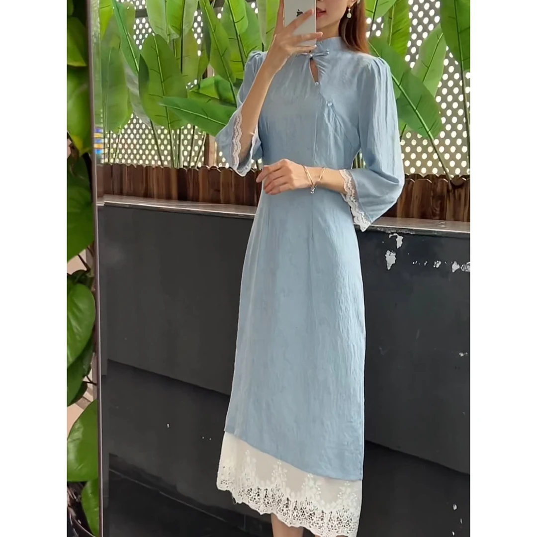 【玉书卷】新中式国风气假两件旗袍气质清冷连衣裙日常少女裙子