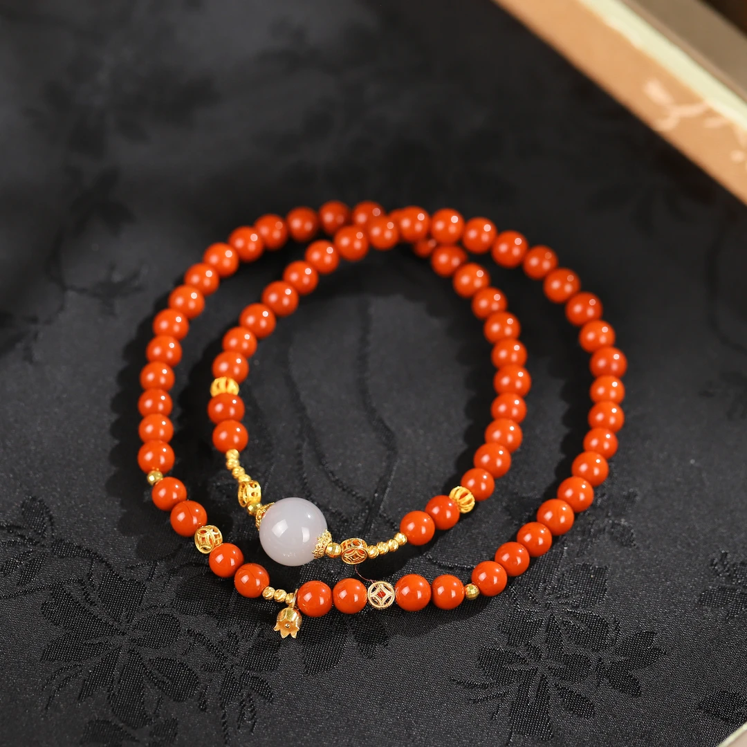 【锦簇】南红双圈手串·18k金·锦红多圈手串