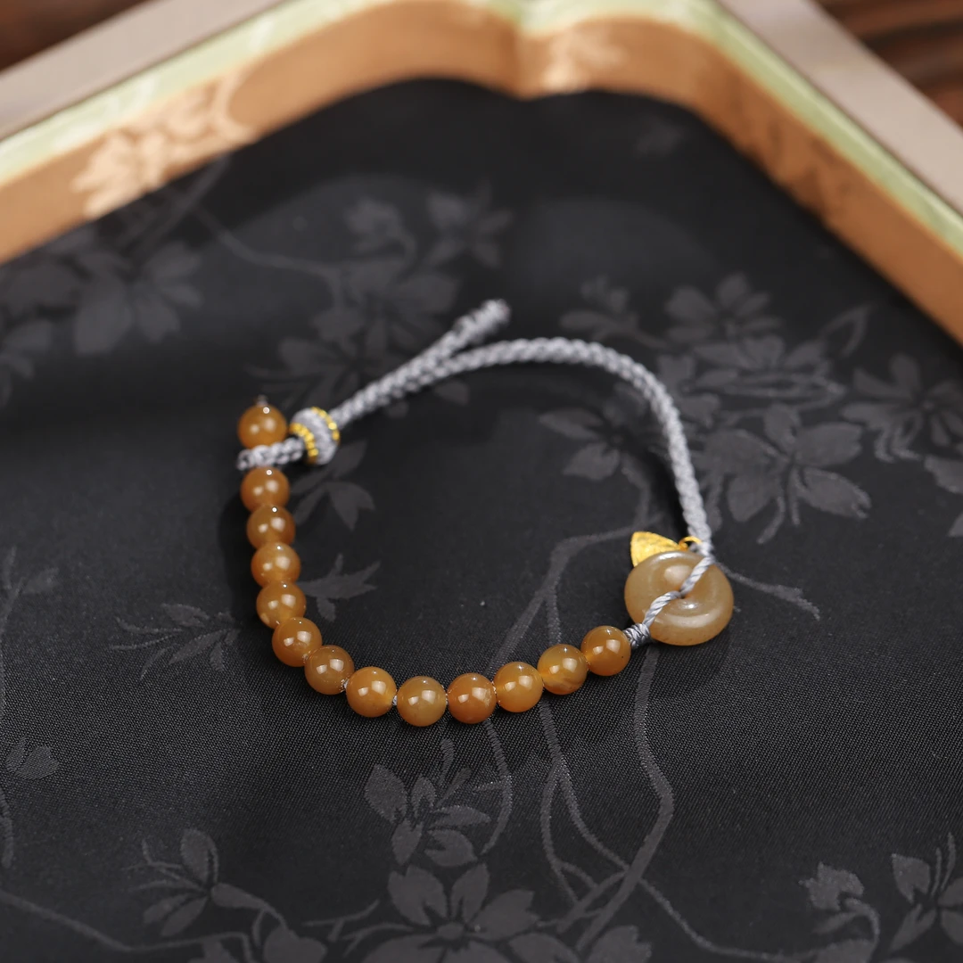 【半糖】18k金·和田玉糖玉手编绳·平安扣手绳