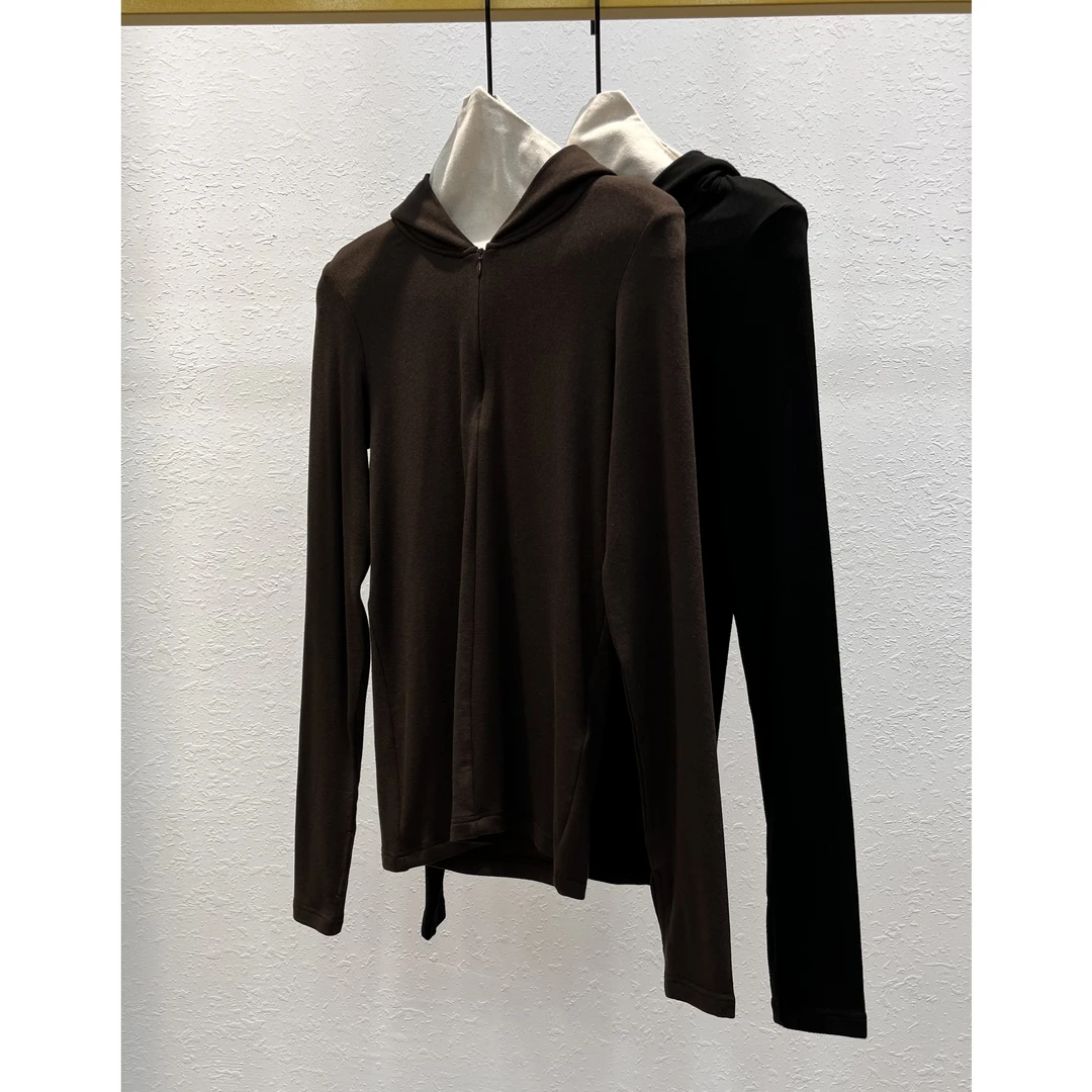 连帽半门襟隐藏拉链长袖上衣女 GM4917