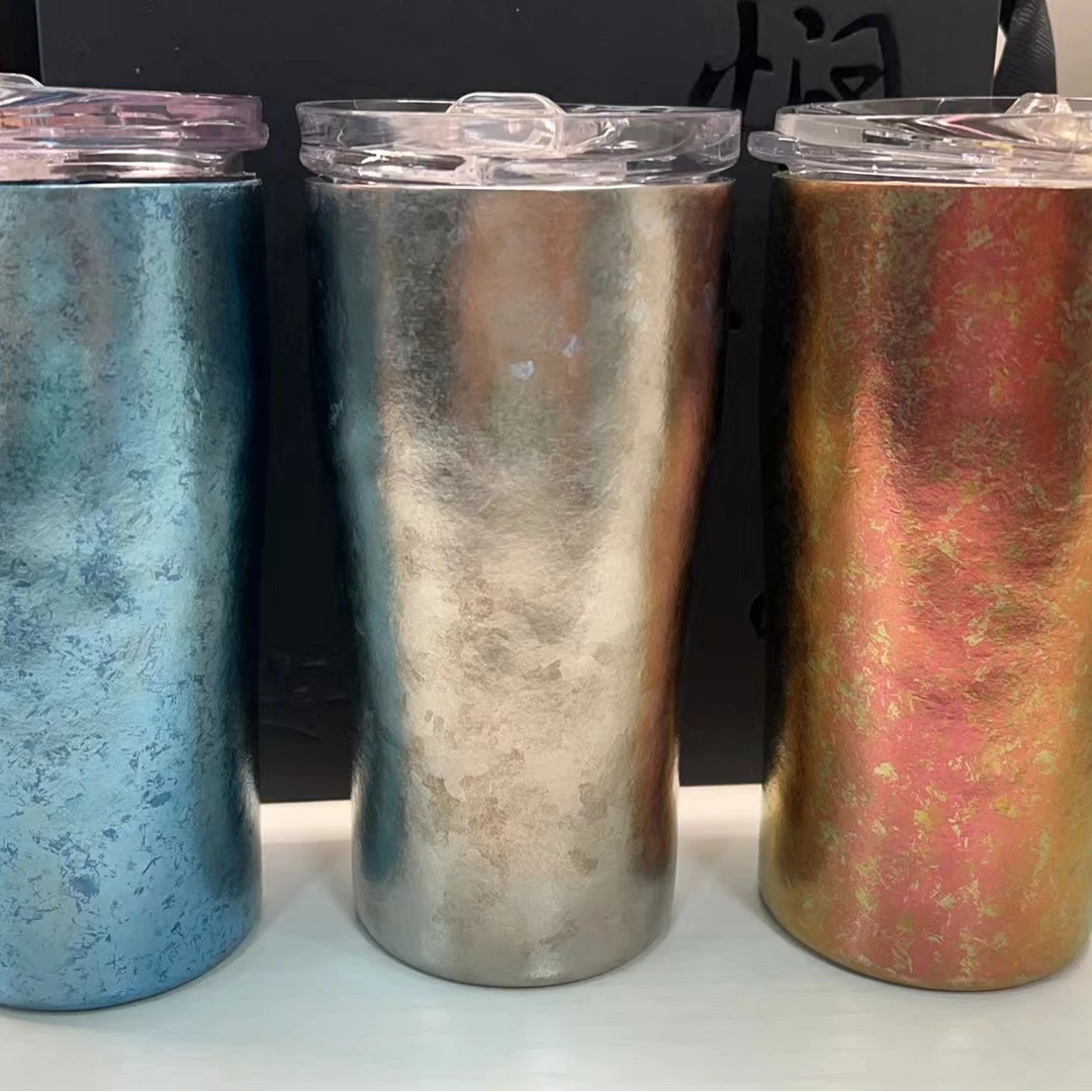 【三色啤酒杯】双层纯钛啤酒杯户外大容量隔热防烫带盖保冷冷水杯