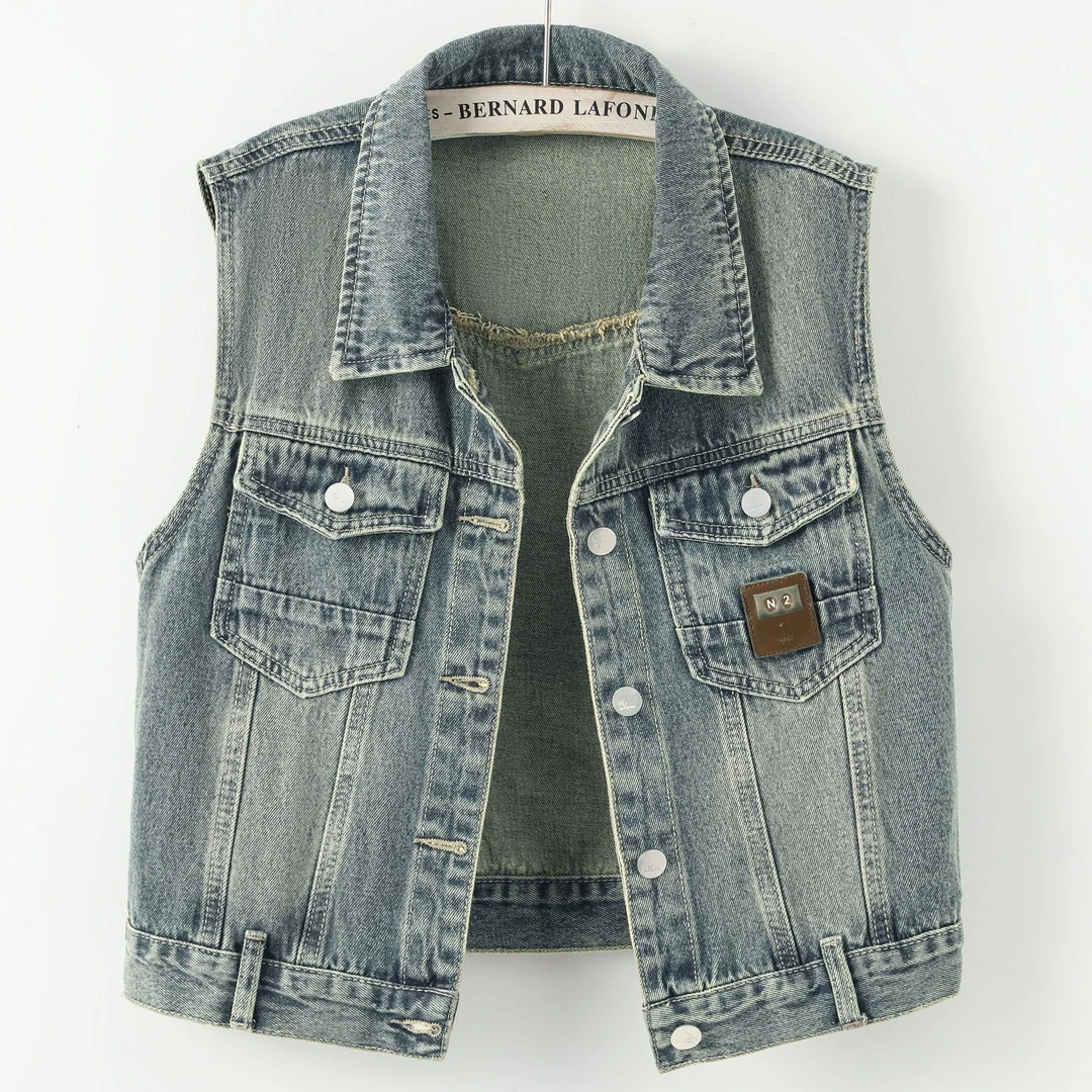 水洗短款牛仔马甲女2025新款百搭外穿坎肩背心无袖工装女款