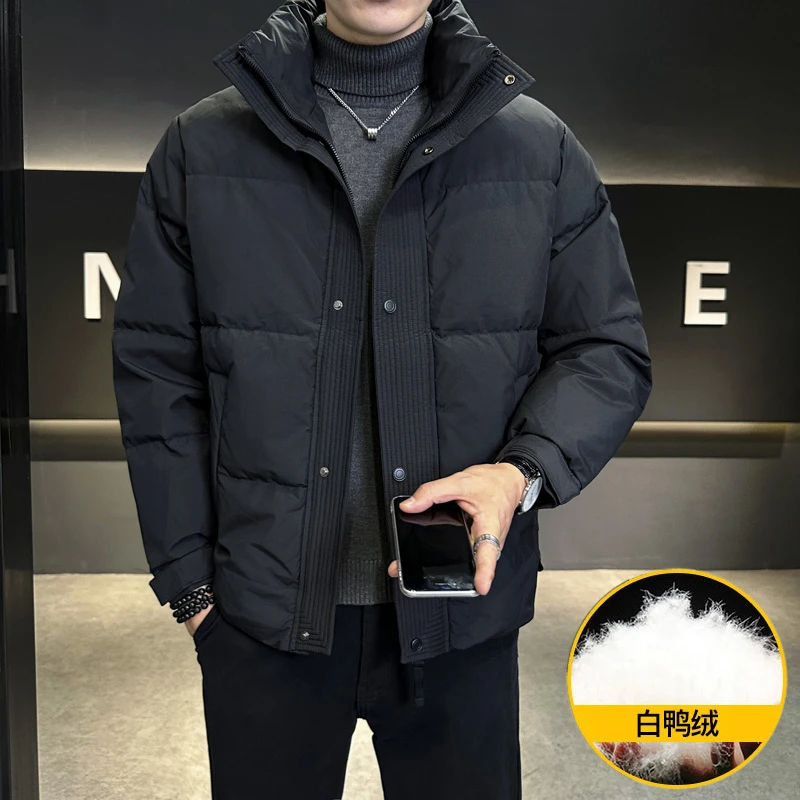 男士羽绒服2025新款潮流百搭立领加厚保暖白鸭绒青年帅气冬装外套